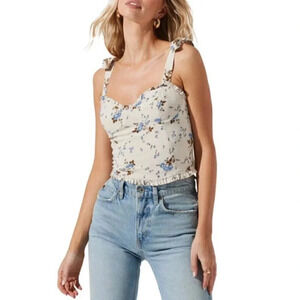 Astr Floral Camisole in Cream and Blue